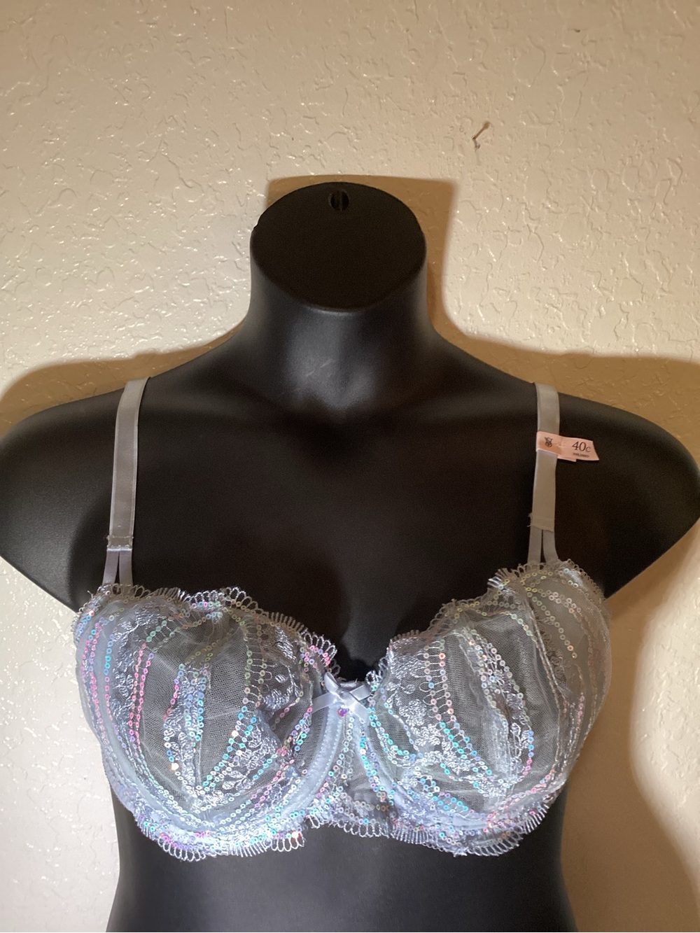 Victoria's Secret Iridescent Sequin Sheer Bra - Light Gray